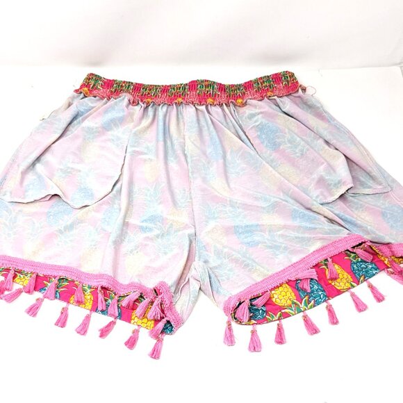 Simply Southern Pink Pineapple Shorts L/XL Fringe Tassel Pull On Tropical - Picture 8 of 16